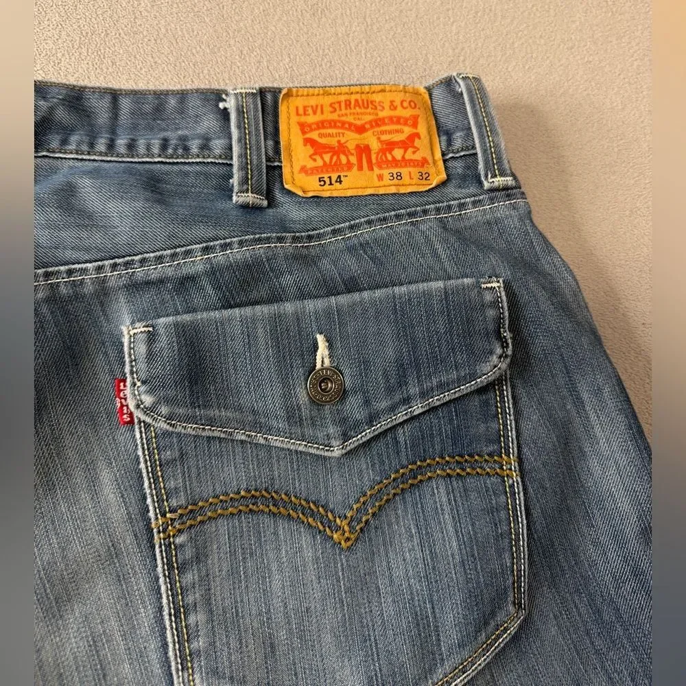 Levi’s 514 38X 32 Slim Straight Men’s Jeans Unique Pocket & Multi Color Stitch